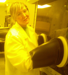 Rebekah Theisen, shown at work in a research lab, is one of four ASU engineering students to recently win prestigious National Science Foundation Fellowships to support advanced studies in their fields