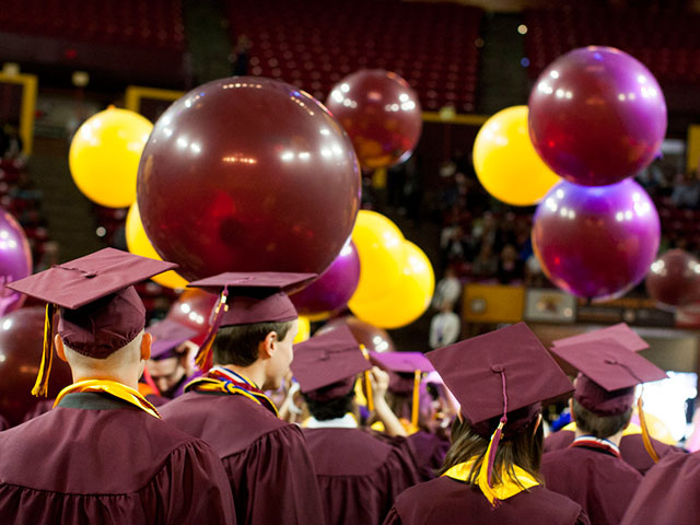 Balloon drop at the end of Fulton Schools Convocation ceremony
