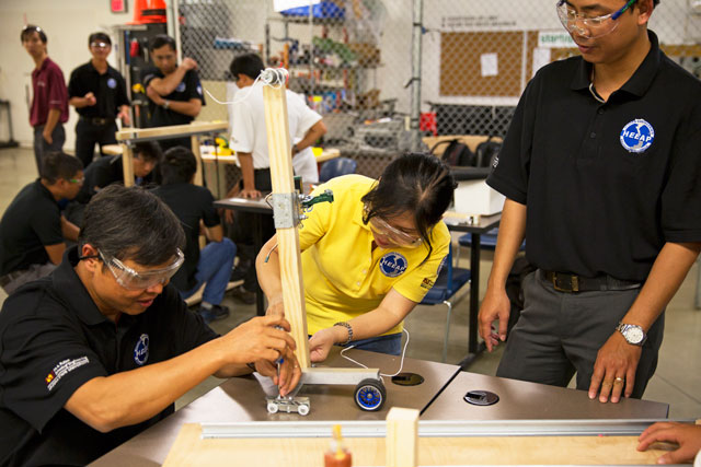A new grant from the United States Agency for International Development (USAID) will enable the construction of two maker spaces in Vietnam that are similar to the hands-on Startup Labs on ASU's Polytechnic campus. Visiting Vietnamese faculty members have learned about innovative curicculum development in the Startup Labs during visits to ASU as part of the HEEAP Consortium. Photographer: Jessica Hochreiter/ASU