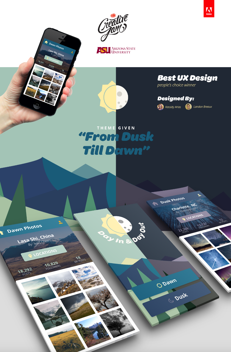 One of the winning teams developed a photography sharing app that splits user submissions according to time of day, successfully aligning with the event's theme "Dusk Till Dawn." Image courtesy of Kassidy Arias