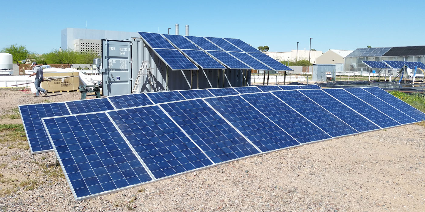The Microgrid Test Bed at Arizona State University’s Polytechnic campus will help the ASU-led international consortium team develop and test an energy system to support solar-powered water purification systems for communities in Jordan and Lebanon. Photo courtesy of Nathan Johnson/ASU