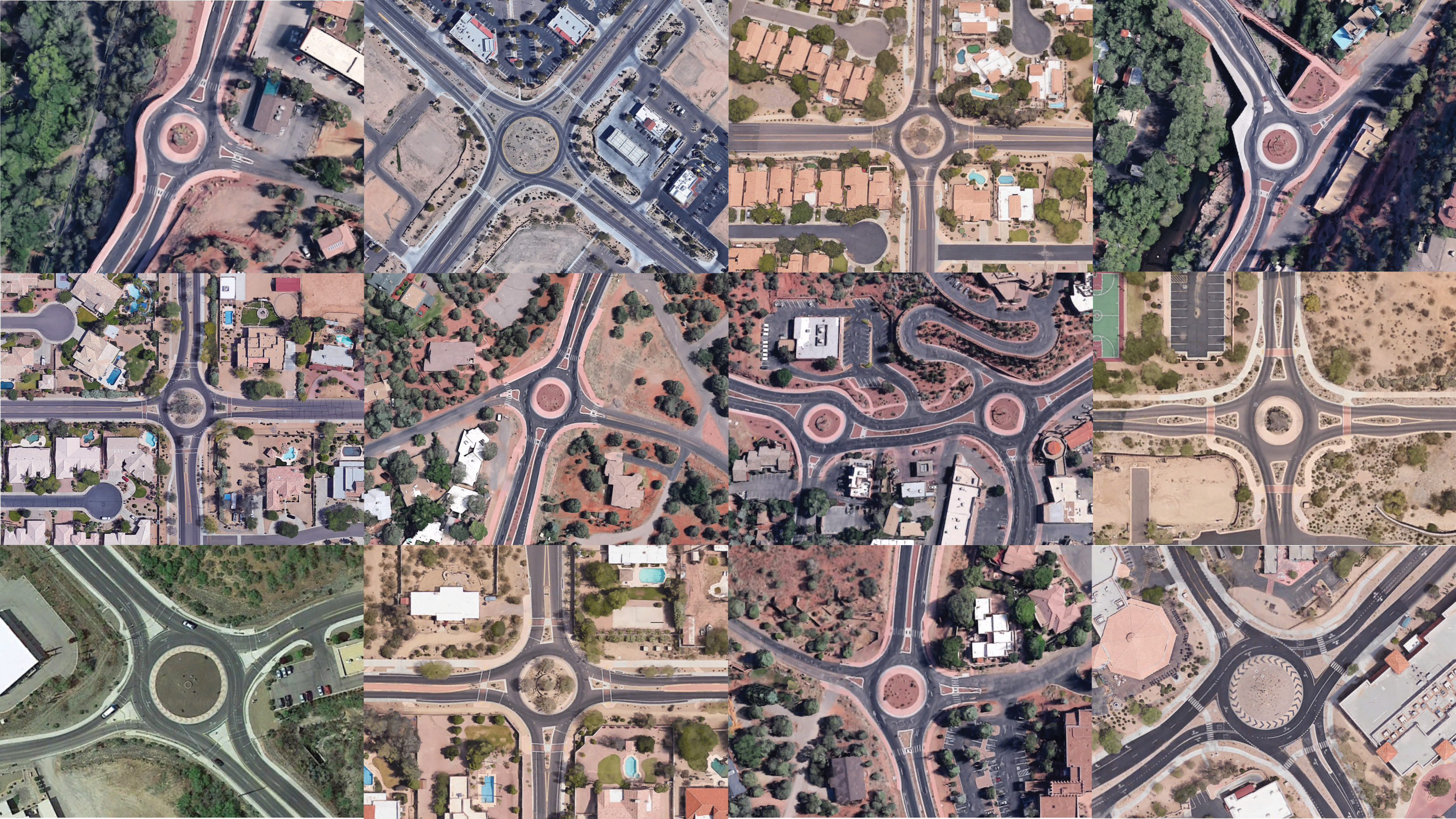 Twelve satellite images of roundabouts in Arizona studied by Professor Mike Mamlouk.