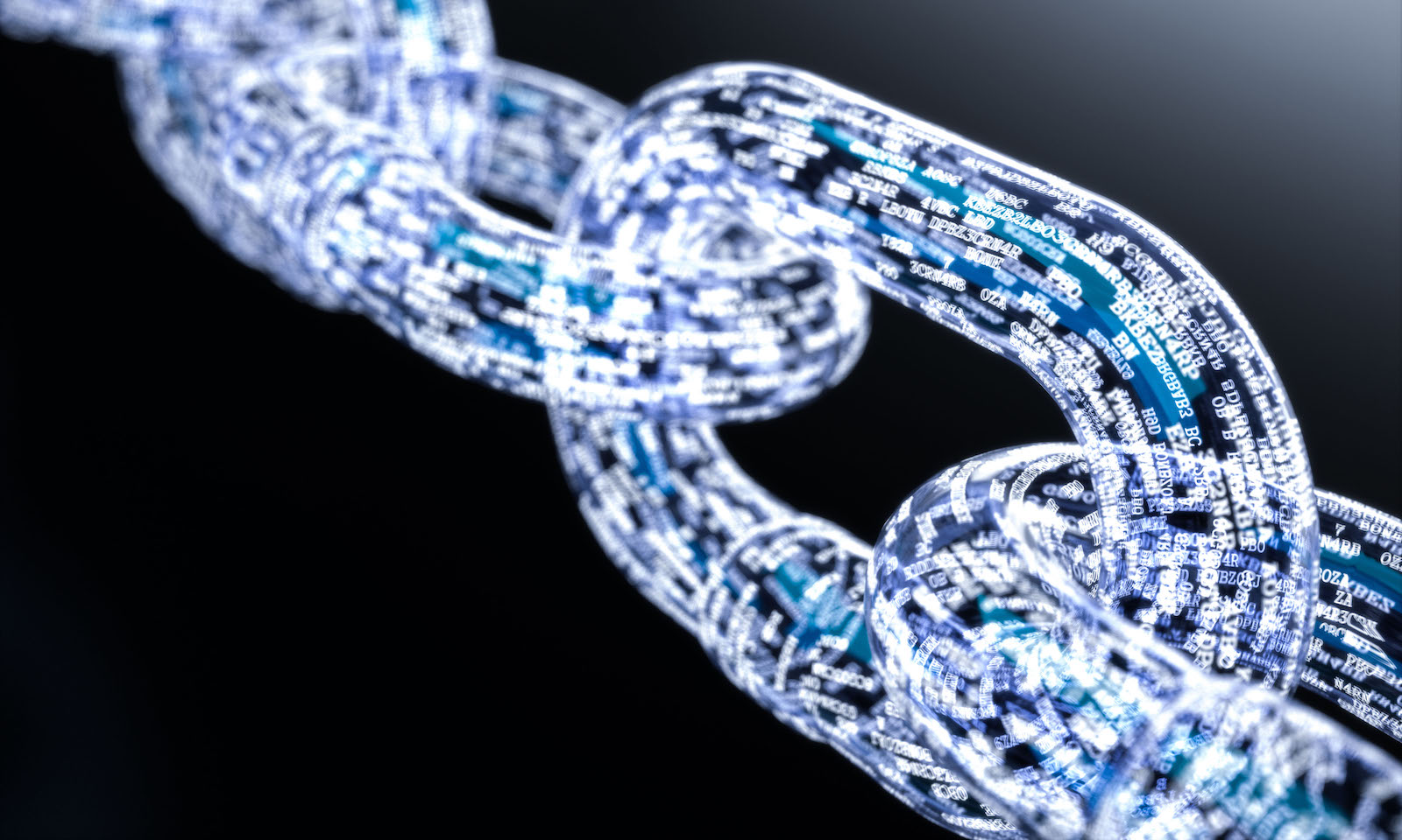 illustration of a chain made out of code. dencg/Shutterstock.com