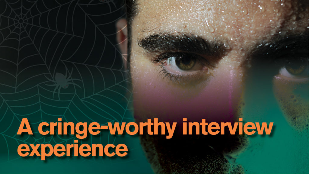 graphic of a man's face "a cringe-worthy interview experience"