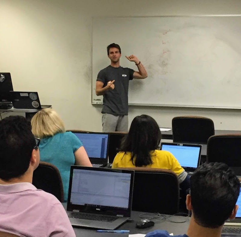 student teaching in front of classroom