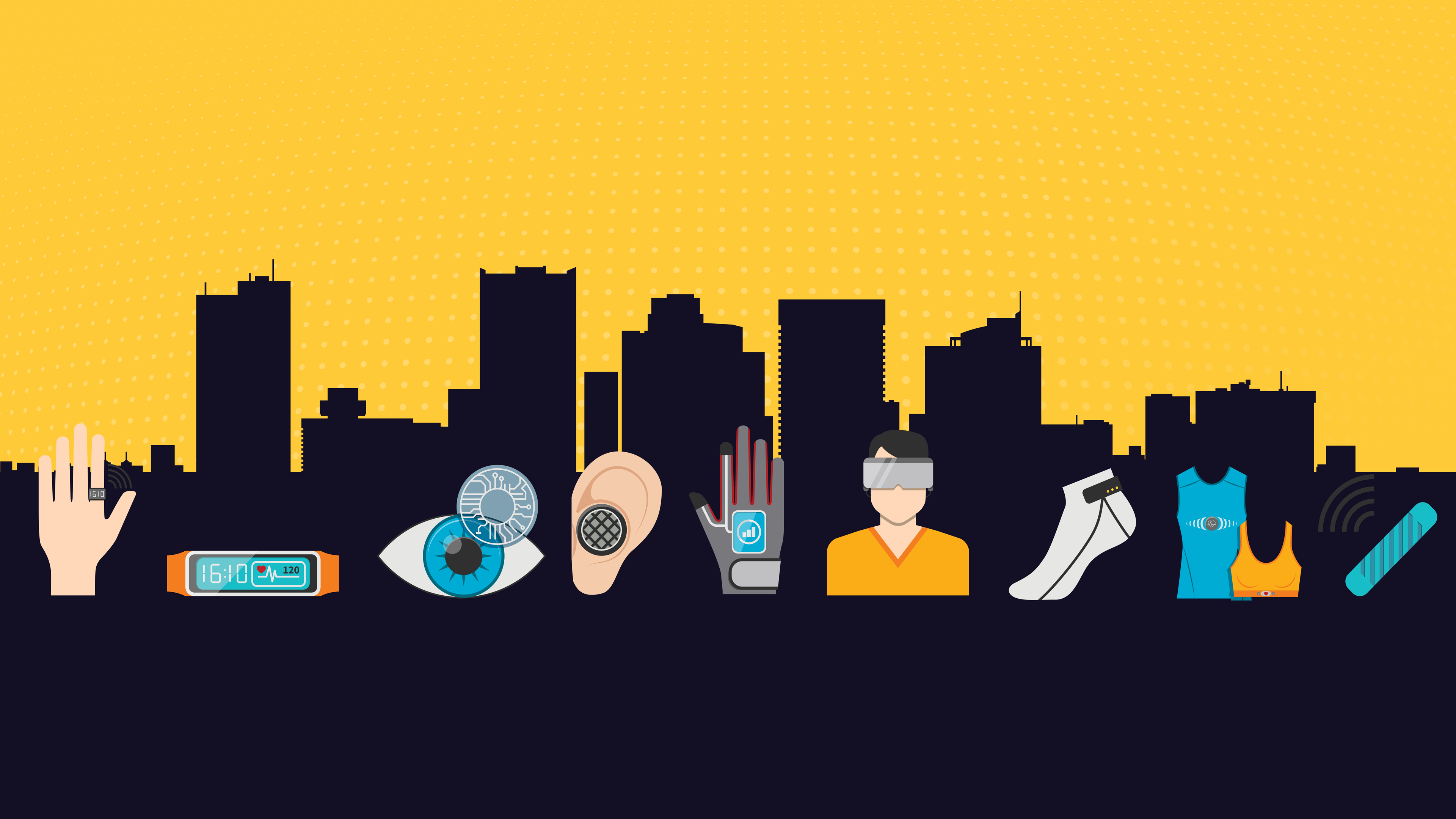 A graphic of the Phoenix skyline with wearable technology graphics overlaid.