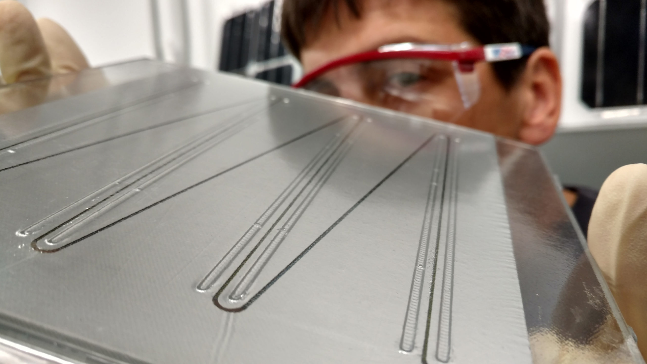view of an eye looking closely at a solar panel
