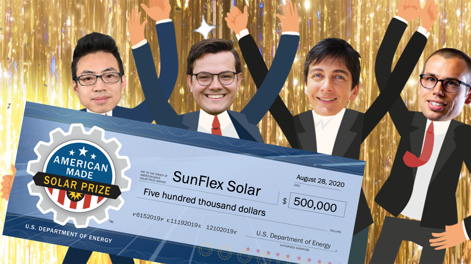 generated graphic of four men holding an oversized check