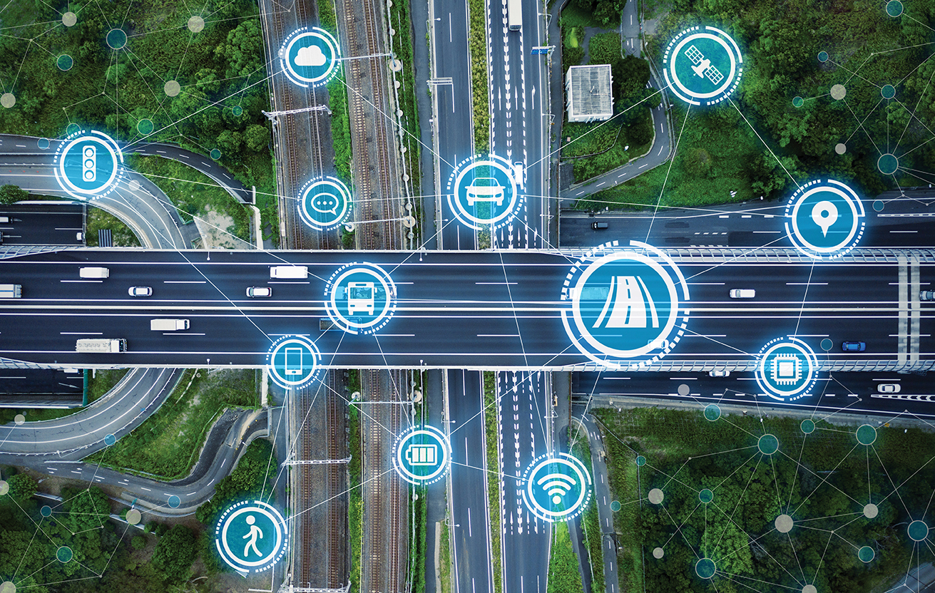 overhead view of a freeway overpass