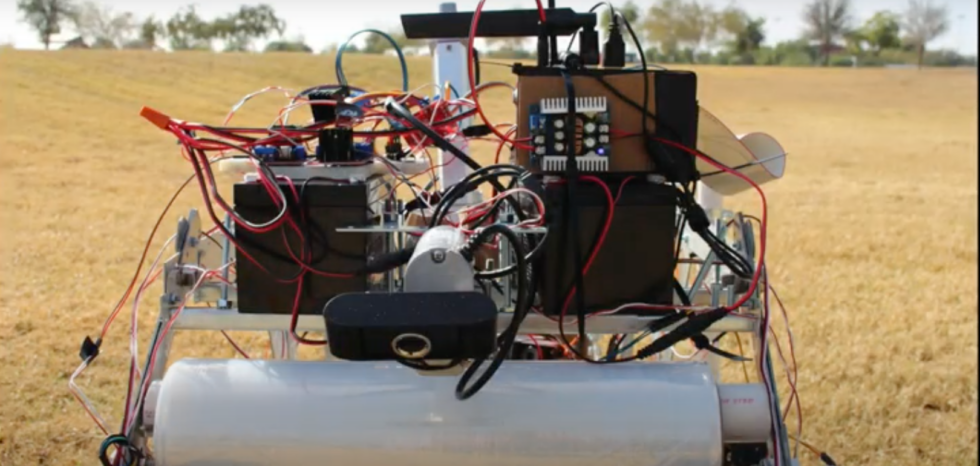 Skup robot prototype in a yard.