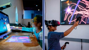 Two young individuals experiencing virtual reality