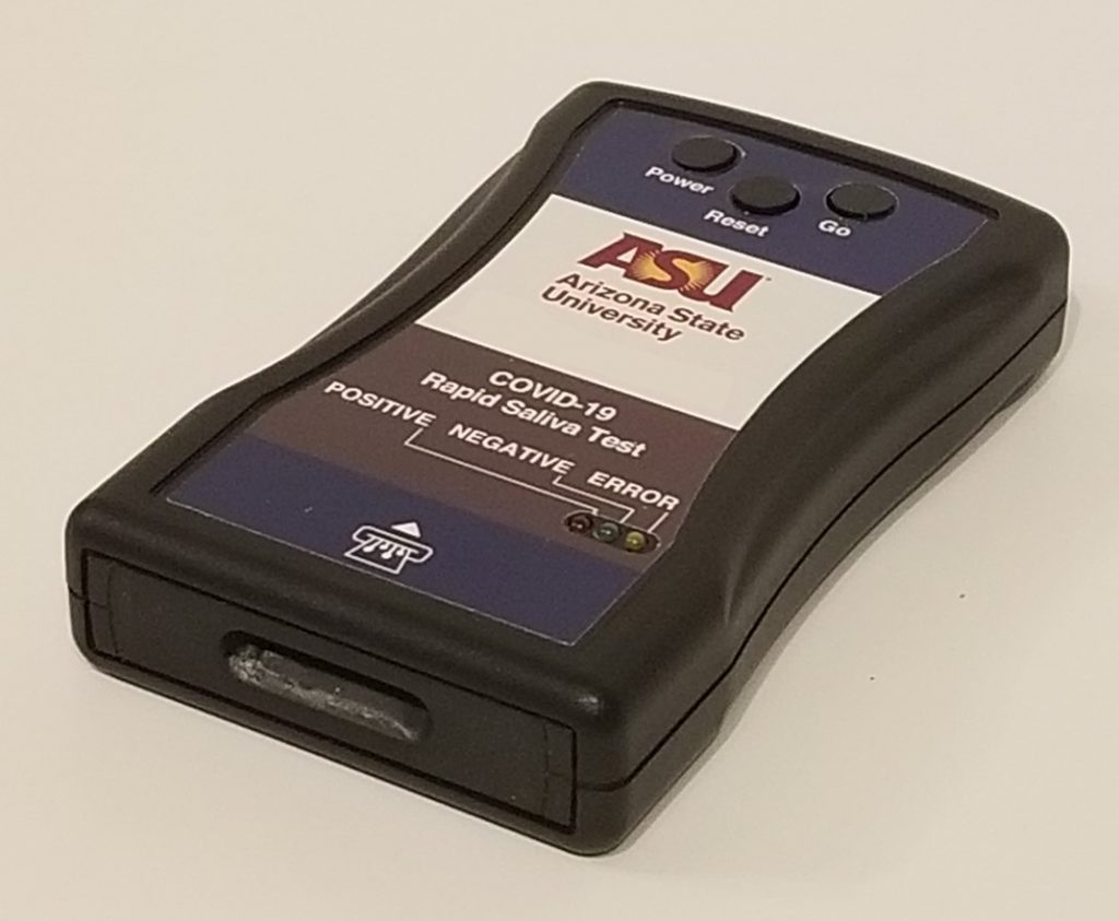 A handheld, portable COVID-19 diagnostic tool developed by Jennifer Blain Christen with her startup, FlexBioTech.