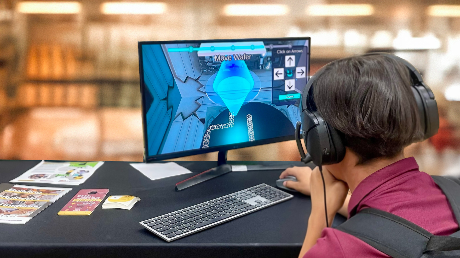 young student in front of computer