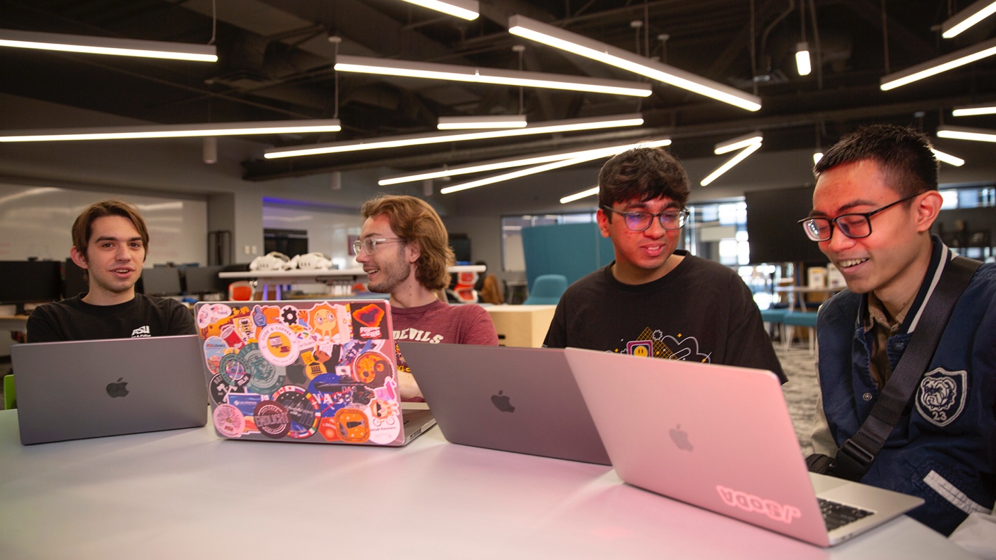 students working in Next Lab in the Creativity Common at ASU