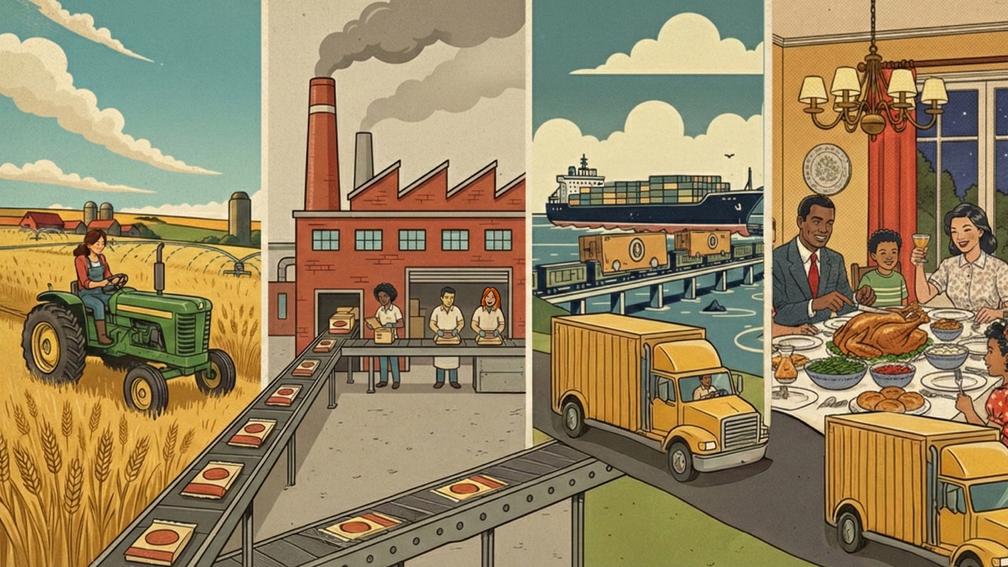 An illustration shows the four steps of the U.S. agri-food system