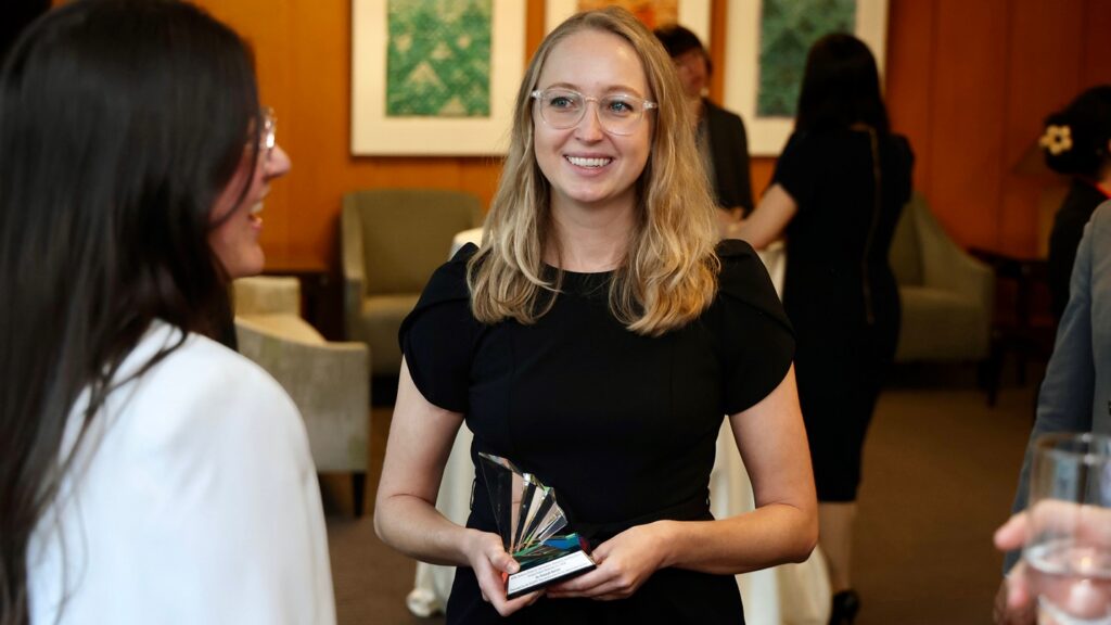 Hannah Kerner chats with attendees 